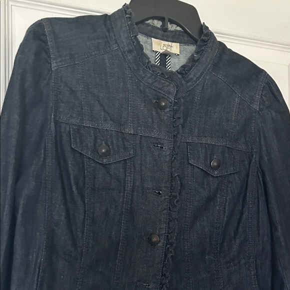 LOFT Jackets & Blazers - LOFT Dark Indigo  Jean Jacket with Ruffle Trim